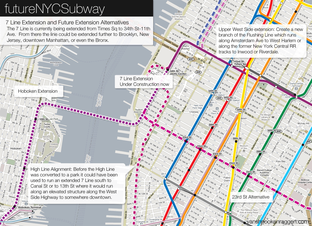 7 Line extensions into the Far West Side of Manhattan.