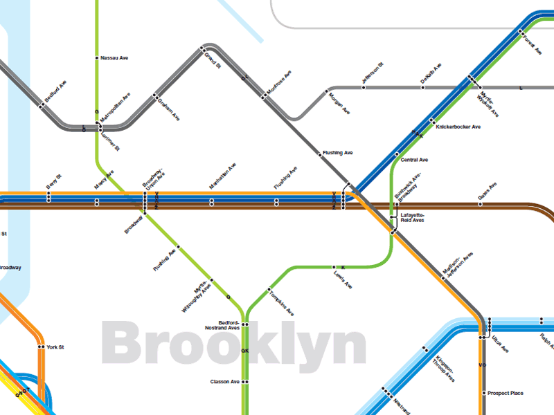 Subway diagram showing Bushwick Trunk Line and Second Ave Subway systems.