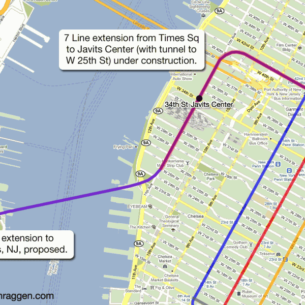 7 Line extension from Times Sq to Jacob Javits Center.