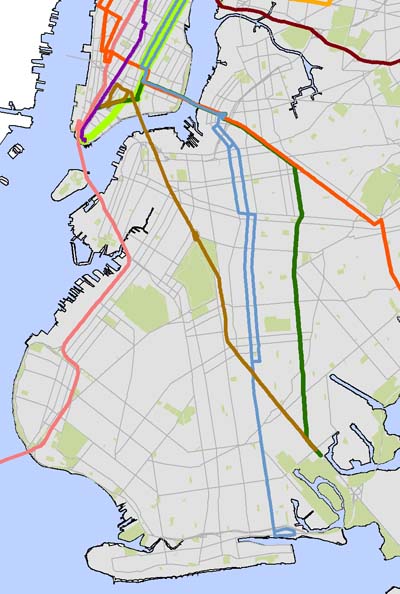 Proposed BRT routes in Brooklyn.
