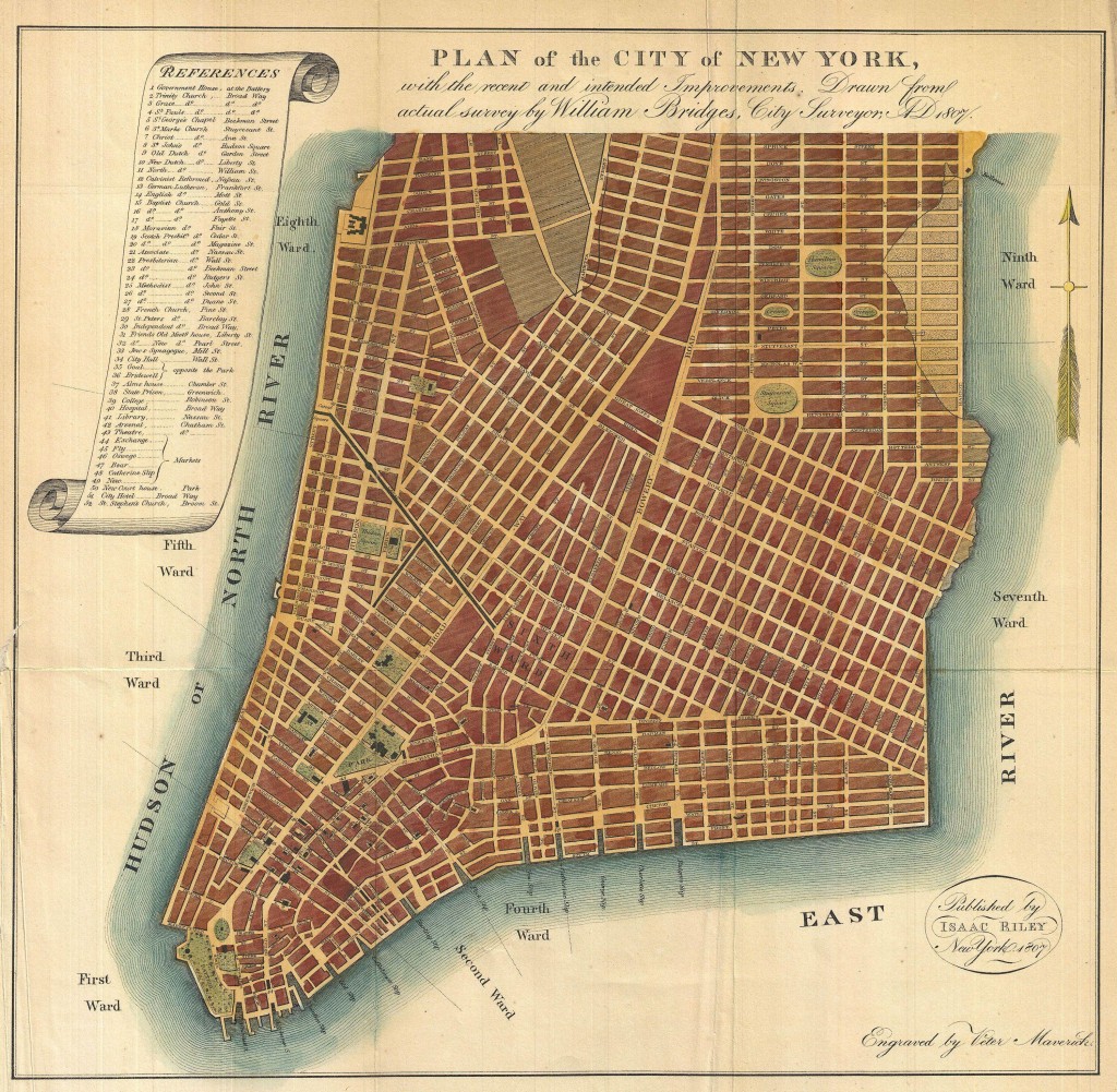 1807 Bridges Map of New York City (1871 reissue)