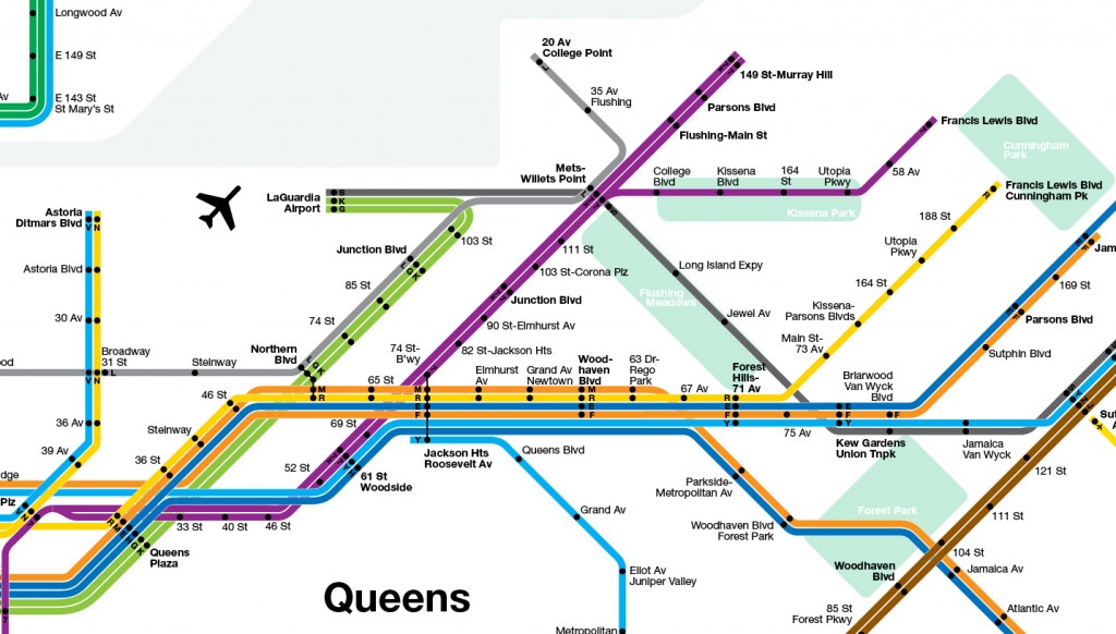 Queens Expansion showing Northern Blvd Trunk Line to LaGuardia Airport and IRT Flushing Line Exentions