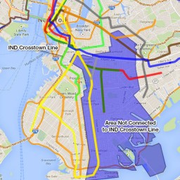 Areas of Brooklyn with no access to the IND Crosstown Line.