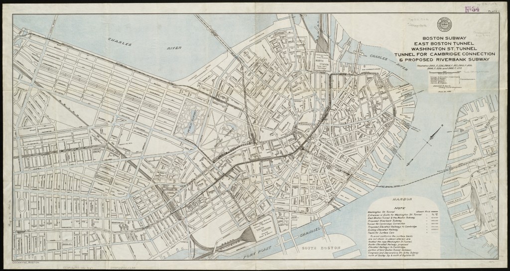 Boston subways with proposed Riverbank Subway