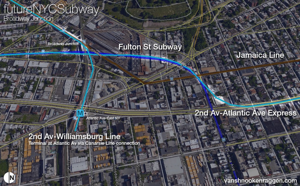 2nd Ave Subway Lines around Broadway Junction showing new connection to Atlantic Ave Branch and East NY terminal.
