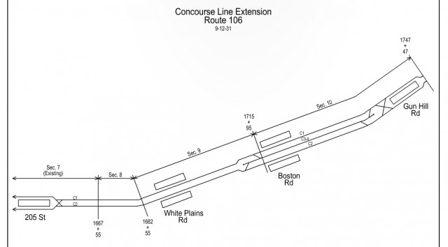 Track Map for proposed IND Concourse Line extension, predating Coop City.