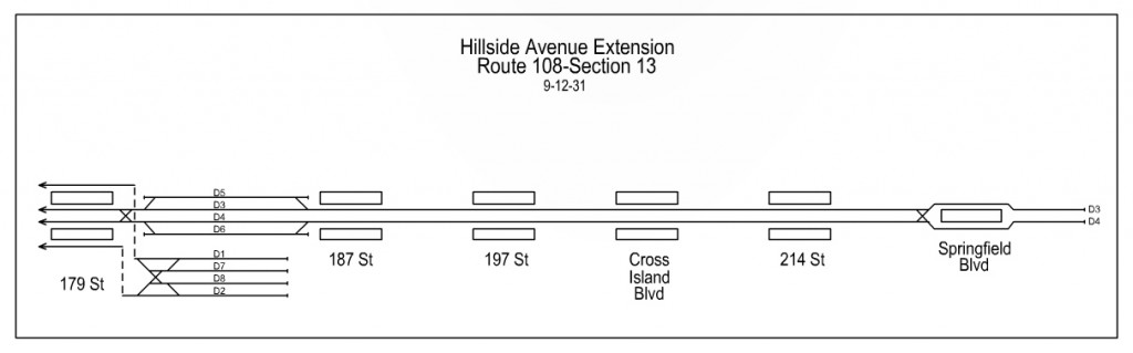 Track Map for proposed IND Hillside Ave Subway extension. Source: Jeffrey Erlitz/Electric Railroaders Association