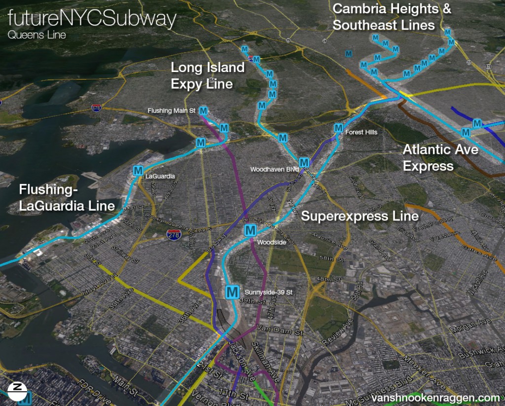 2nd Ave Subway Lines through Queens including Superexpress, Long Island Expressway, LaGuardia, and Southeastern Queens Lines.
