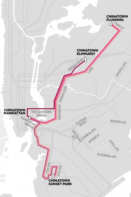 Chinatown connecting van routes.  Map via the New Yorker