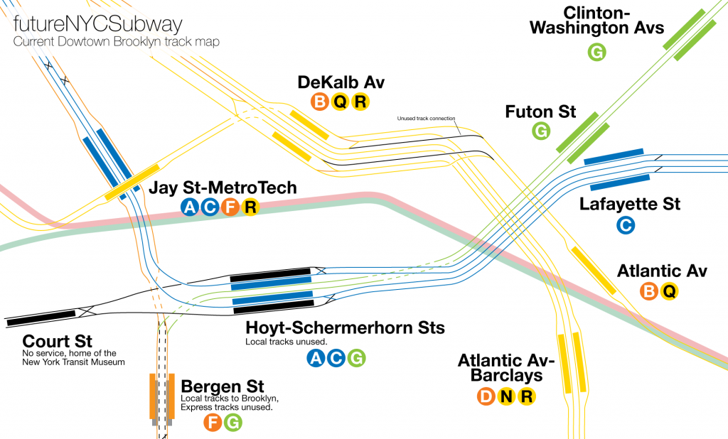 Track map of downtown Brooklyn showing BMT and IND lines.