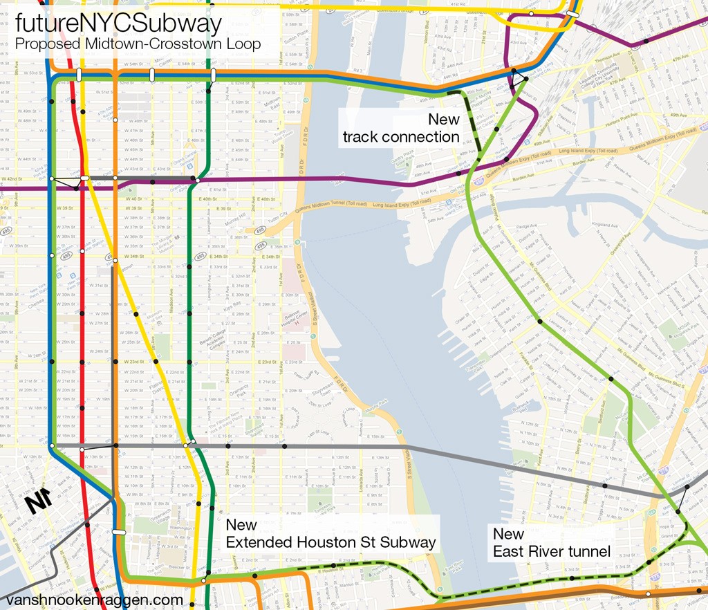 Map of proposed Midtown-Crosstown Loop.