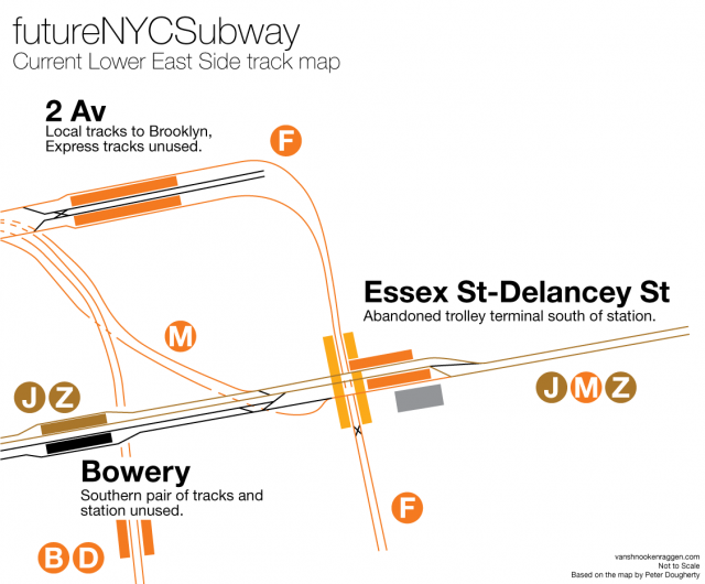 Current track map of the Lower East Side area.