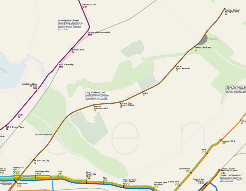 Map detail of Bushwick-Queens Trunk Line Phase 3: Express extension along Long Island Expressway to Springfield Blvd.