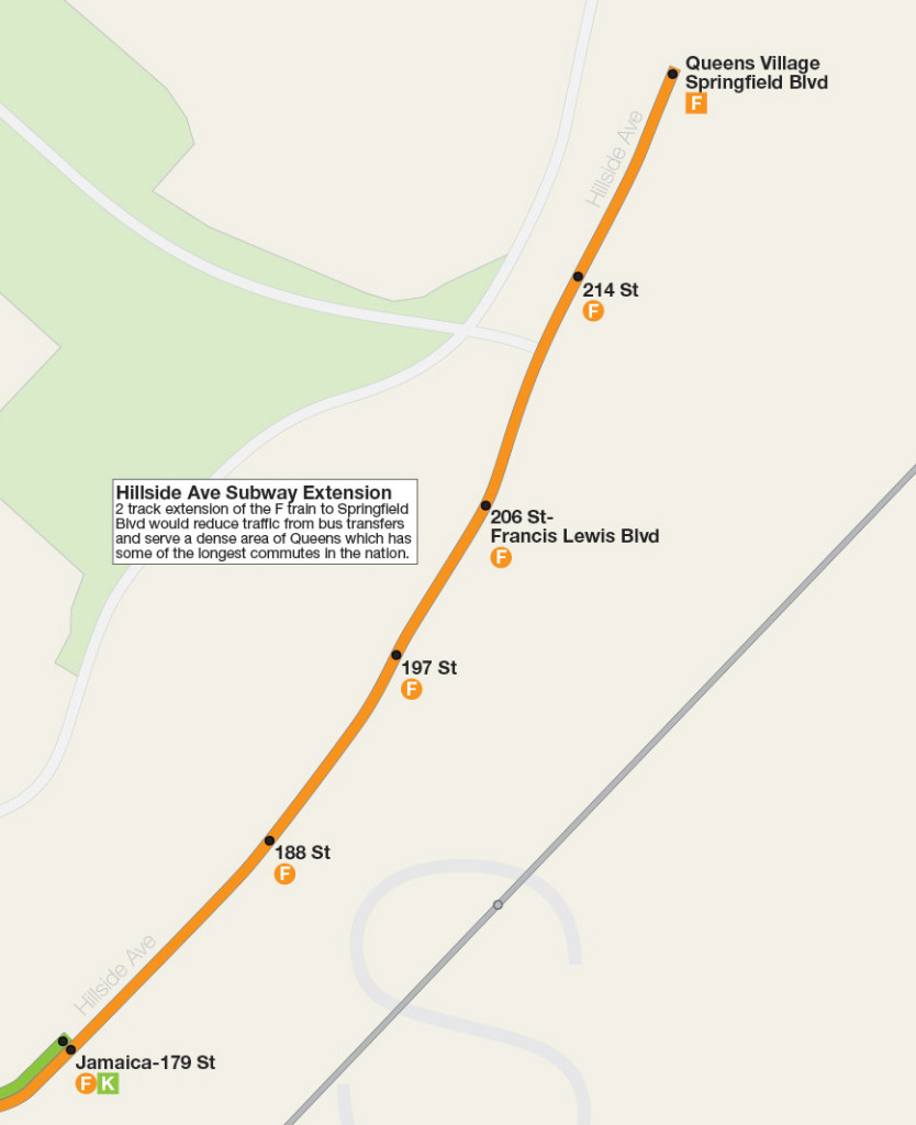 Map detail of Hillside Ave Subway extension.