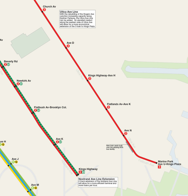 Map detail showing Utica Ave Line and Nostrand Ave Line Extension.