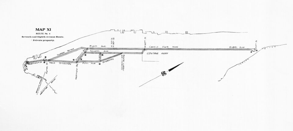 New York State Public Service Commission map showing a complex, interconnected trunk line along the west side of Manhattan.