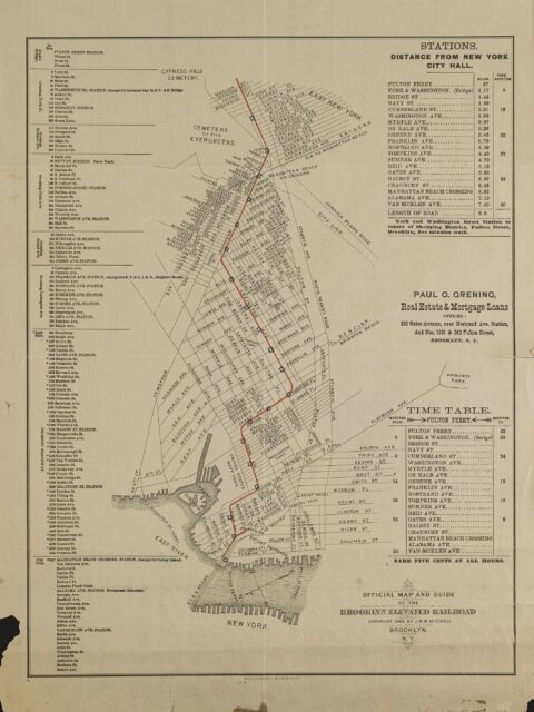 Map of the Brooklyn Elevated Railroad, the first El train in Brooklyn. 1885.