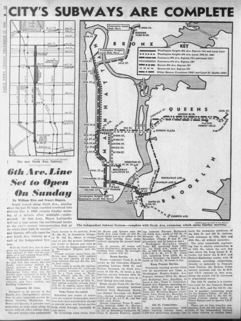 "6th Ave Line Set to Open on Sunday" NY Daily News, December 13th, 1940.