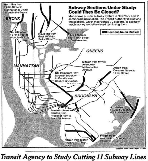 SUBWAY AIDES TO WEIGH CUTS ON 11 ROUTES. New York Times, 04/29/1986