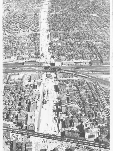 Looking south over the Van Wyck Expressway construction. 1949