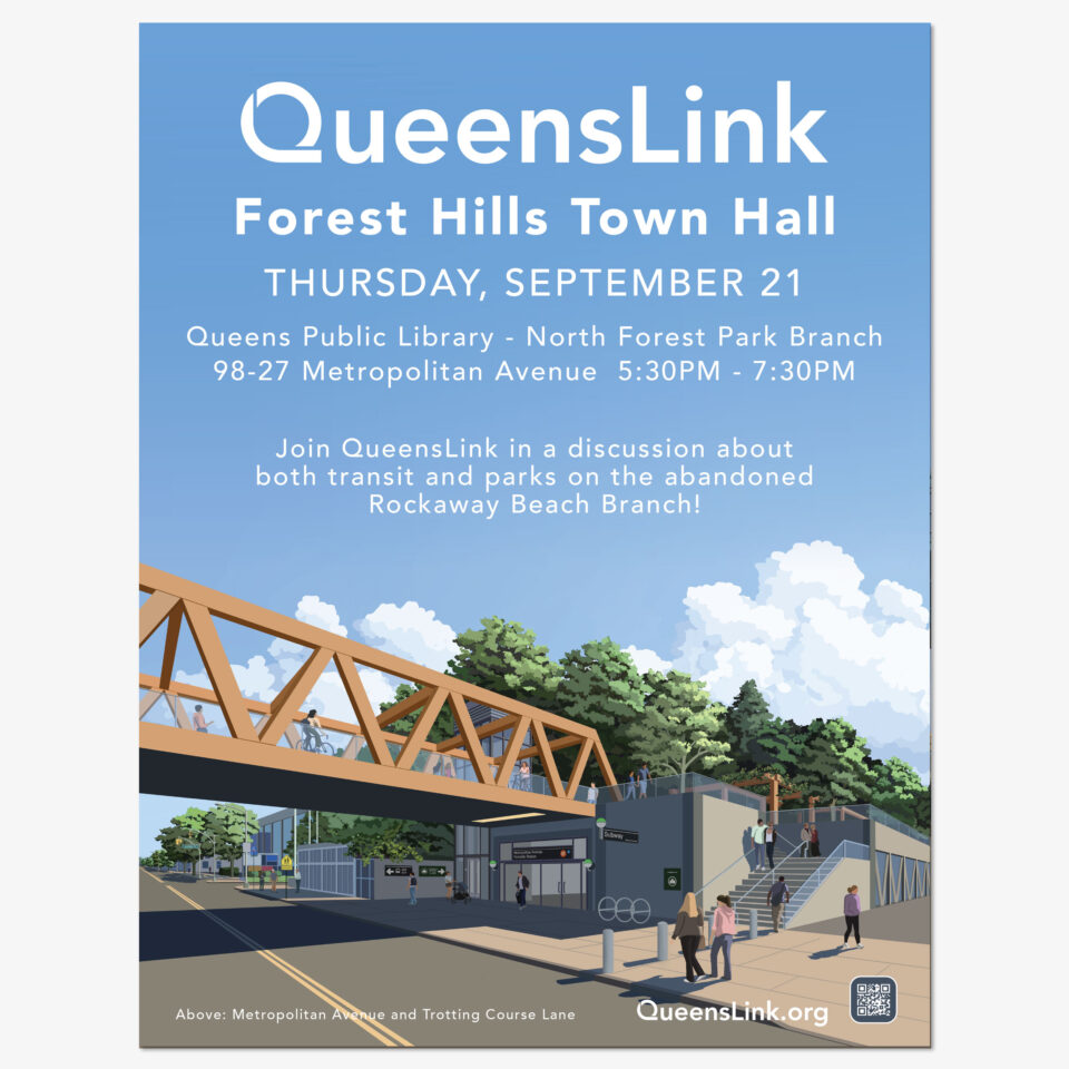QueensLink Forest Hills Town Hall poster.