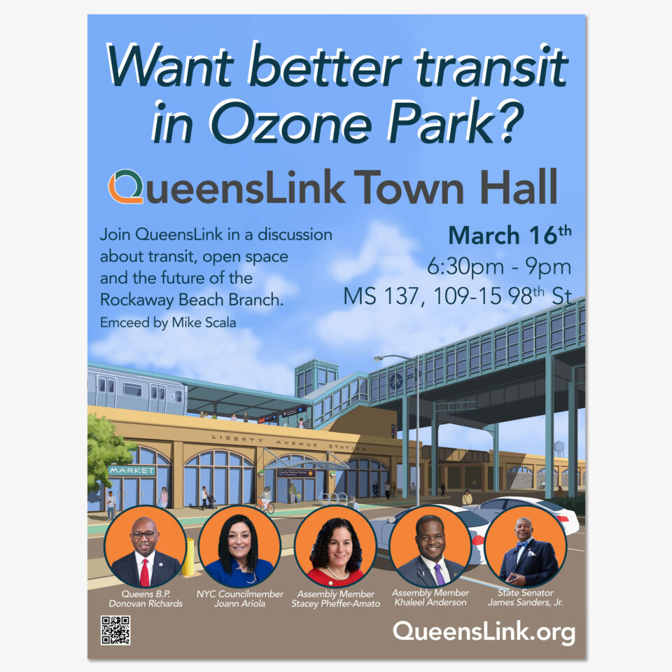 QueensLink Ozone Park Town Hall poster.