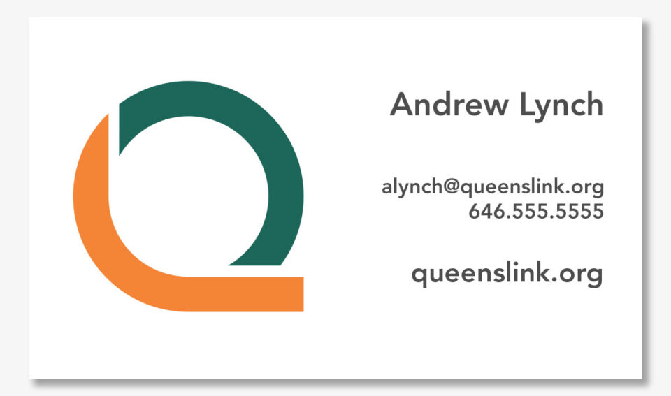 QueensLink business card front.