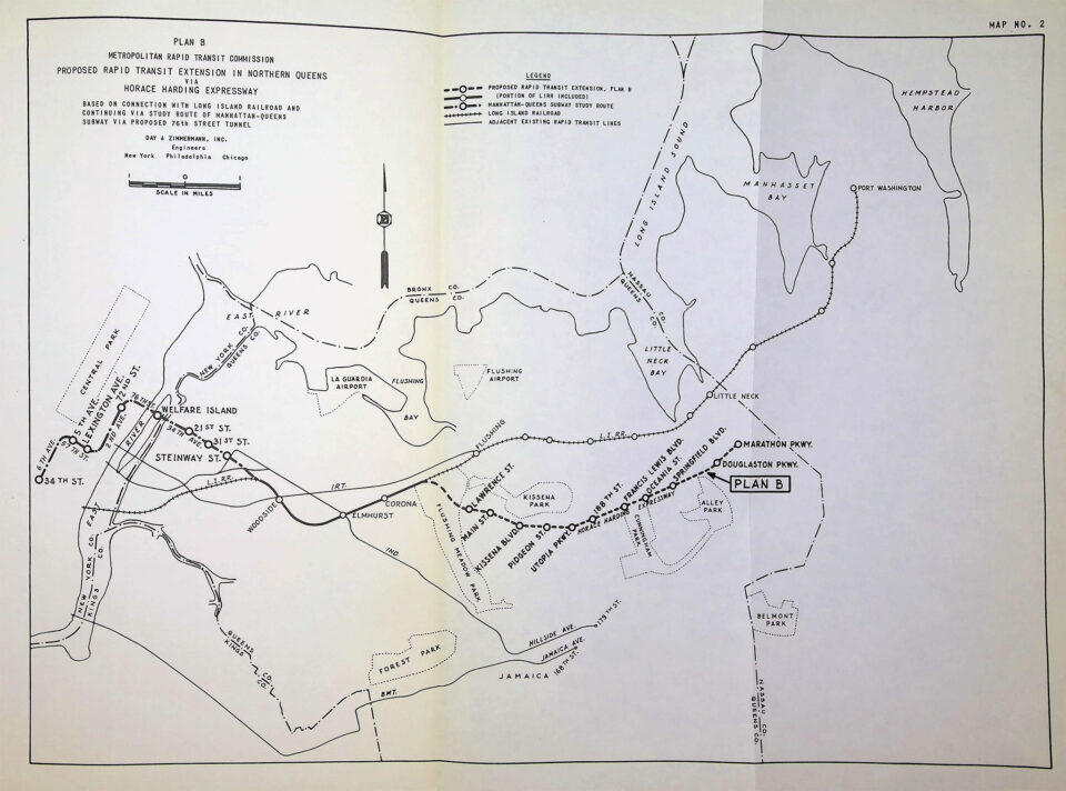 Proposed 76th St tunnel and subway along the Horace Harding Expy. From the Day and Zimmermann report.