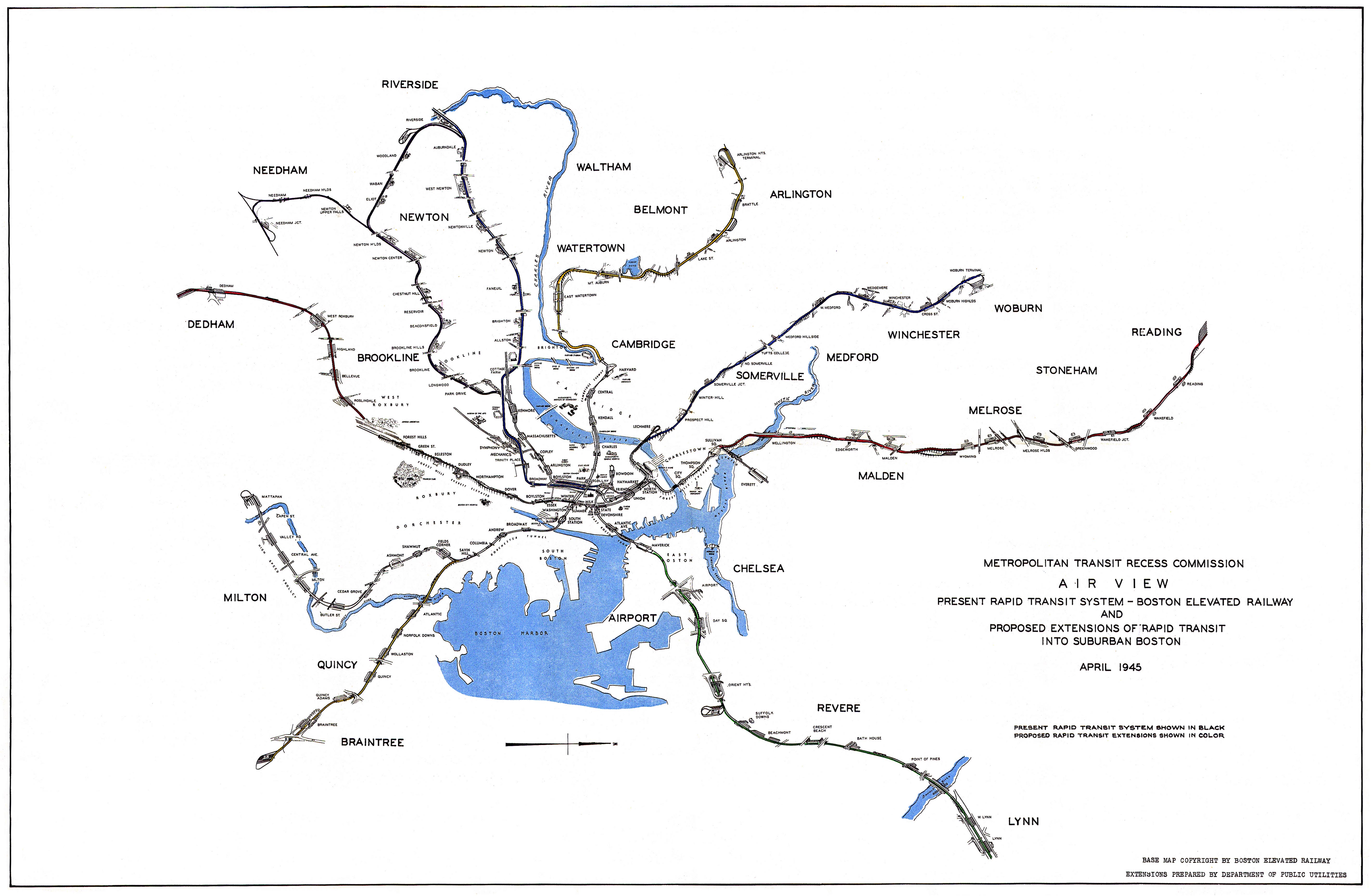Map of proposed post-War expansion along former steam railroad lines. 1945.