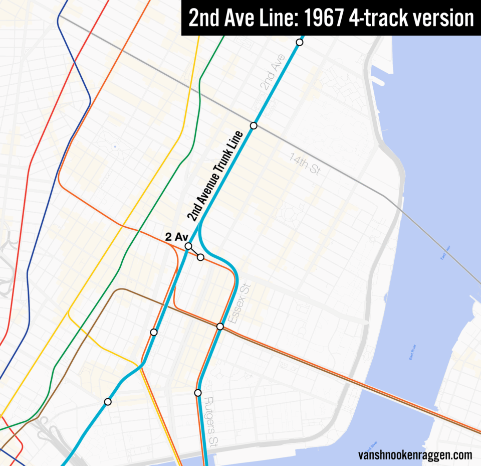 1967 plans for the 4-track 2nd Ave Subway to Brooklyn.