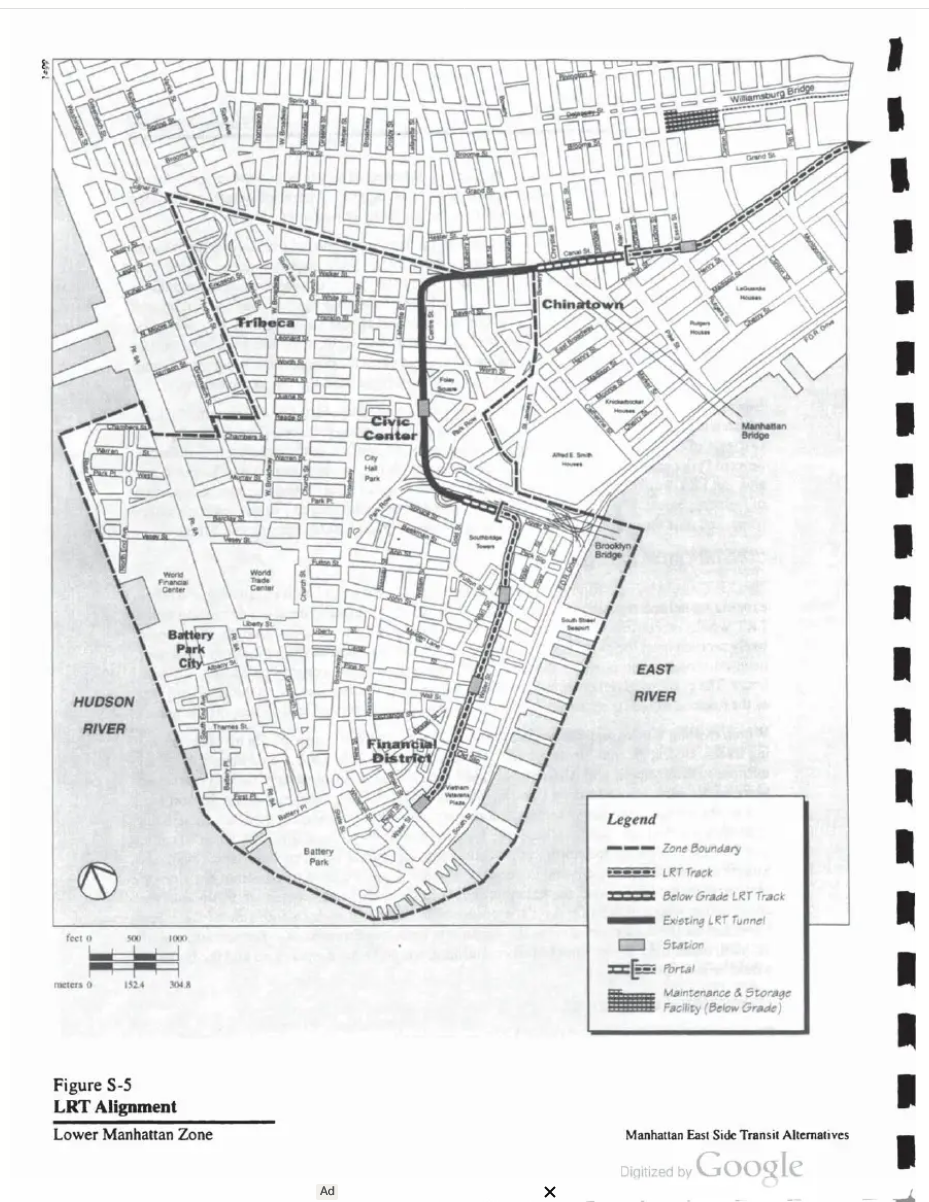 MTA's Lower East Side LRT Line. Manhattan East Side Transportation Alternatives report, 1999