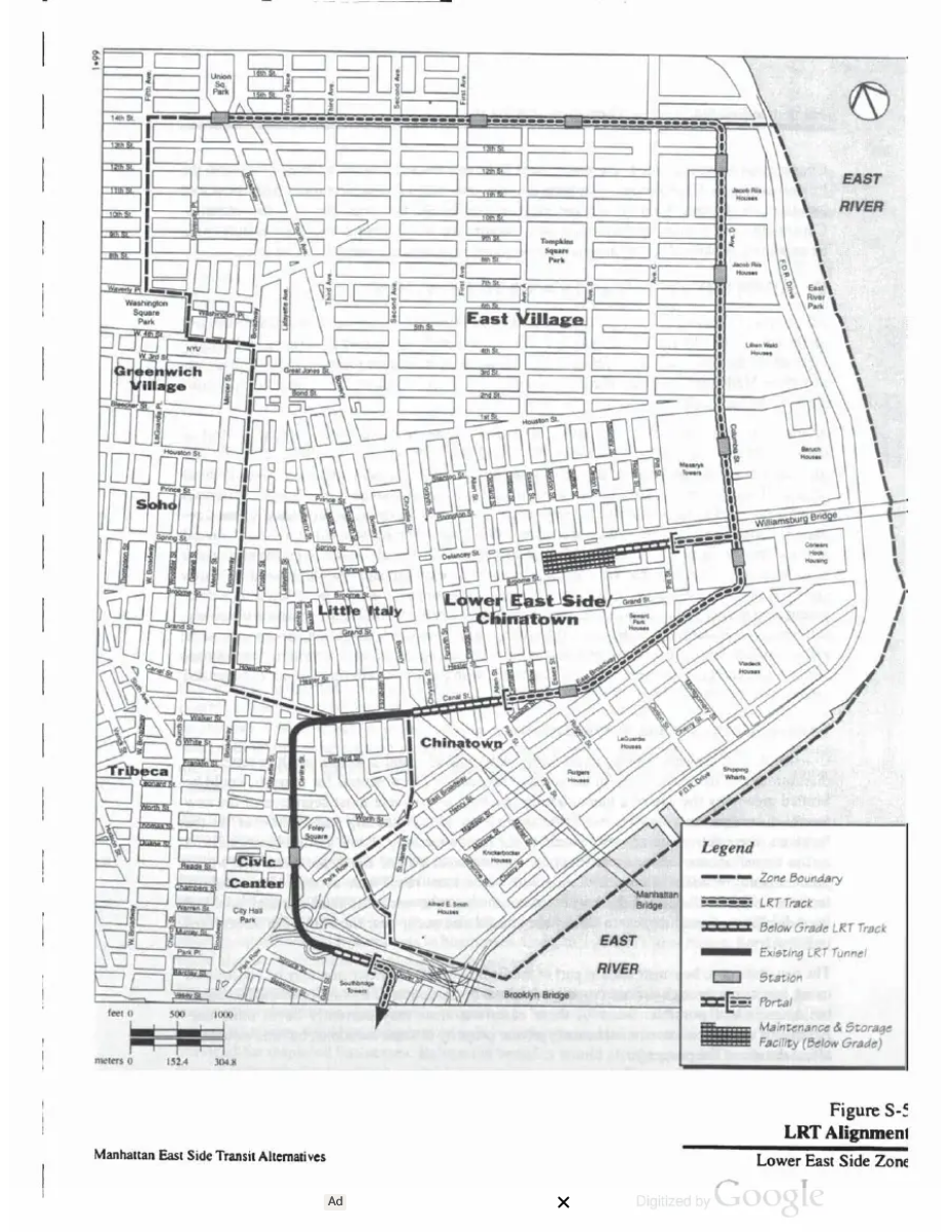 MTA's Lower East Side LRT Line. Manhattan East Side Transportation Alternatives report, 1999